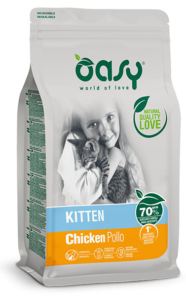 Pour chaton (1 à 12 mois) et chatte en gestation ou allaitante, OASY au poulet